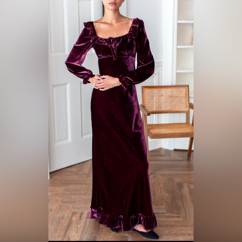 Emerson Fry One of a Kind Merlot Silk Velvet Dress Long Tall XXS Formal